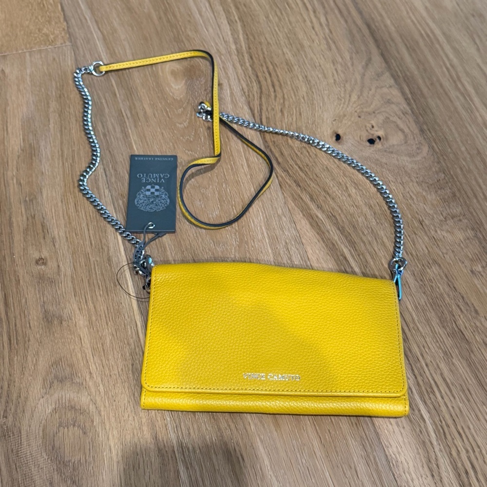 $118 NWT Vince Camuto Dandelion Yellow Crossbody Purse Wallet Chain Leather